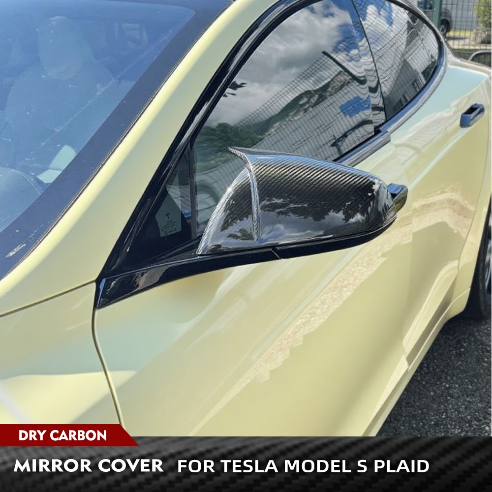 For Tesla Model S Sedan 4 Door 2021-2023 Dry Carbon Fiber Car Mirror Covers Car Rearview Mirror Caps Add on Style Car Body Kits