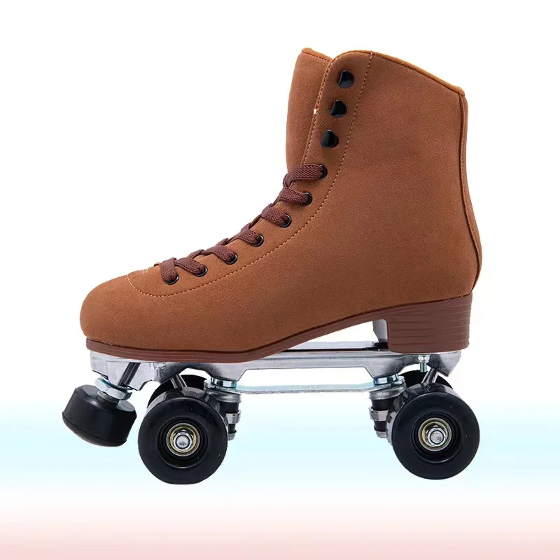 

High Quality Microfiber Leather Roller Skates Shoes for Men and Women, Warm Skating Sneakers, Double Row, PU, 4 Wheels