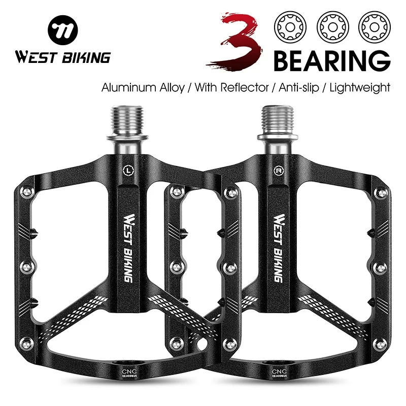 

WEST BIKING 3 Bearings Bicycle Pedal Reflective Ultralight MTB Road Pedals Aluminum Alloy Anti Slip Pedal Cycling Accessories