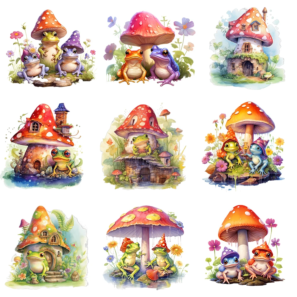 Dream Mushroom House Frog Iron On Heat Transfer Stickers For Clothes DTF Pinted Vinyl Thermal Appliques Washable T-Shirt Decal