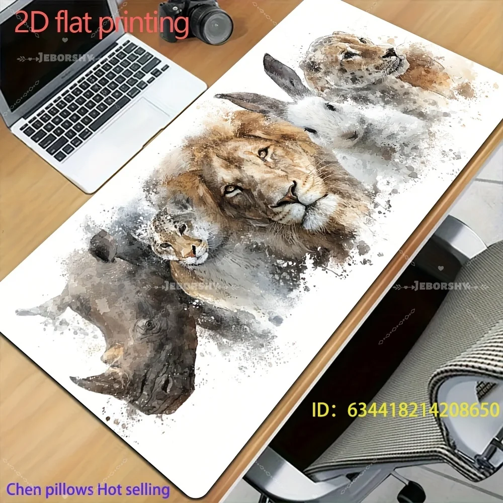 Artistic Watercolor Wildlife Lion & Animals Mouse Pad, Large Extended Desk Mat,Unique Gift for Animal Enthusiasts, Non-slip Base