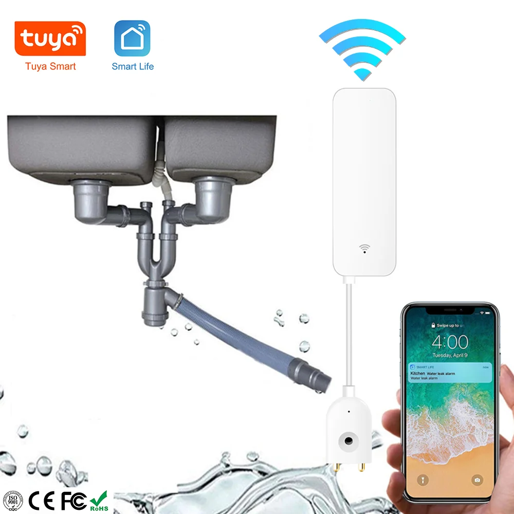 Tuya WiFi Zigbee مستشعر تسرب المياه، كاشف المياه، تنبيهات إشعار تطبيق Smartlife، إنذار تسرب الفيضانات المائية لأمن المنزل