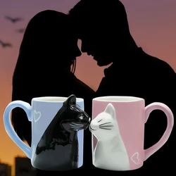 1pc Valentines Day Couple Gifts Cute Kissing Cat Mug Matching Couple Supplies Ceramic Coffee Mug Wedding Gifts Anniversary