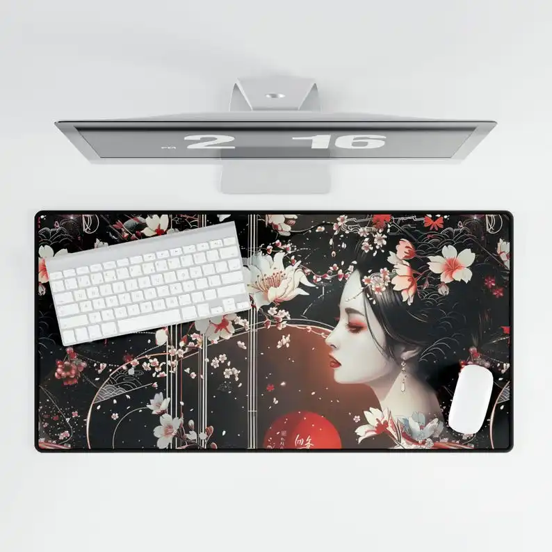

Japanese Geisha Aesthetic Gaming Mouse Pad, Comfortable for Gaming Girls' Desk Decor, Cute Desk Mat, Unique Desktop Accessory
