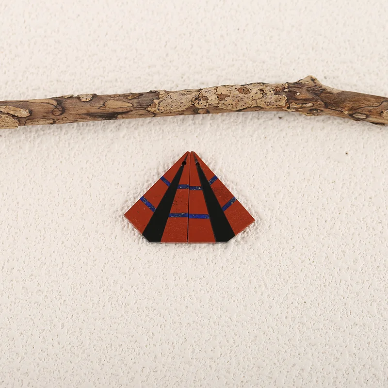 Handmade Jewelry Natural Stone Obsidian Red River Jasper Lapis Lazuli Intarsia Earring Bead 24x16x1mm 2.9g