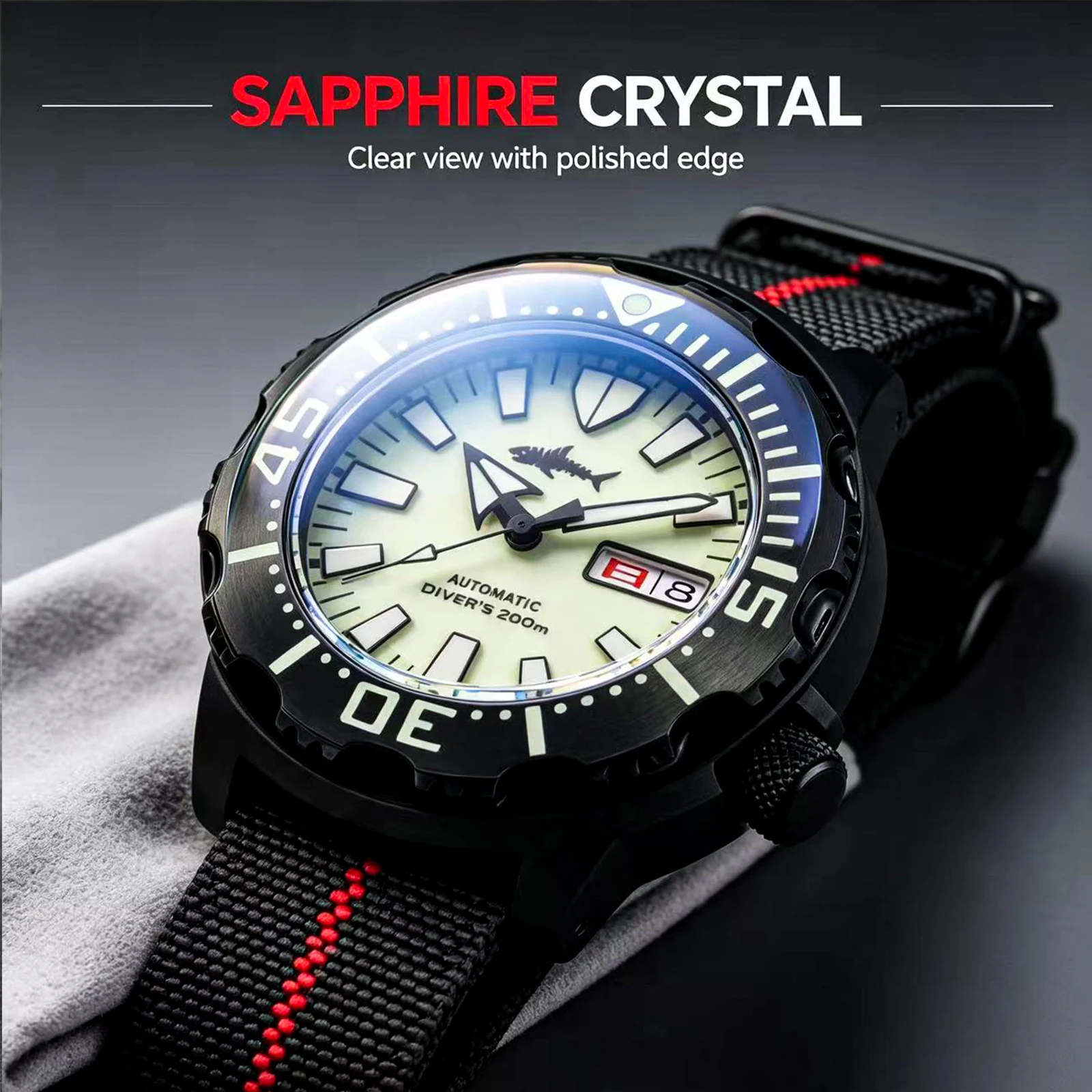 HEIMDALLR Monster V2 PVD Black Men's Automatic Watch NH36A 42mm C3 Green Super Full Lume Dial 200M Waterproof Divers Style Watch