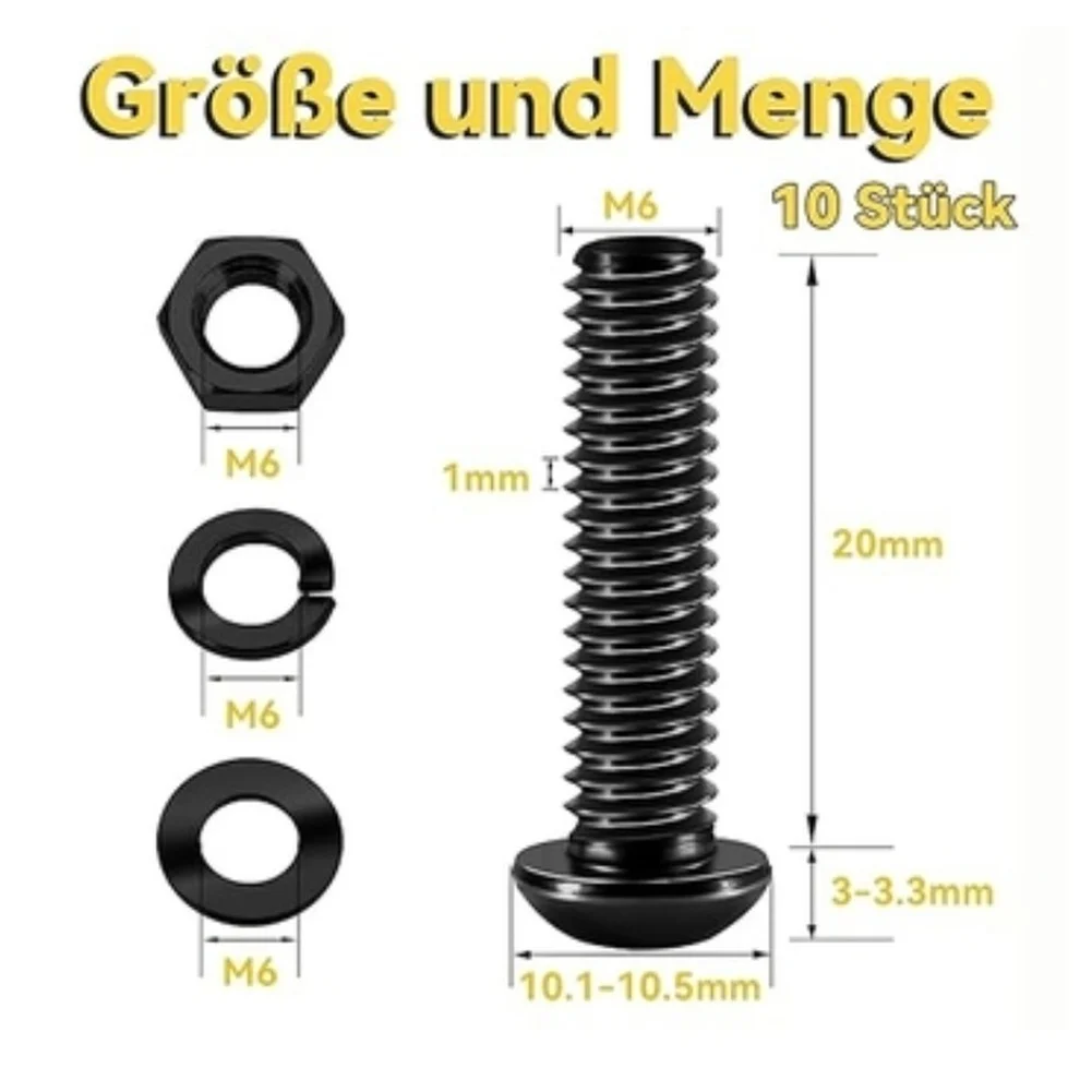 M6 Round Head Socket Screws with Nuts and Washers for Assembly of Shelving Units Automotive Trims and Small Engineering Projects