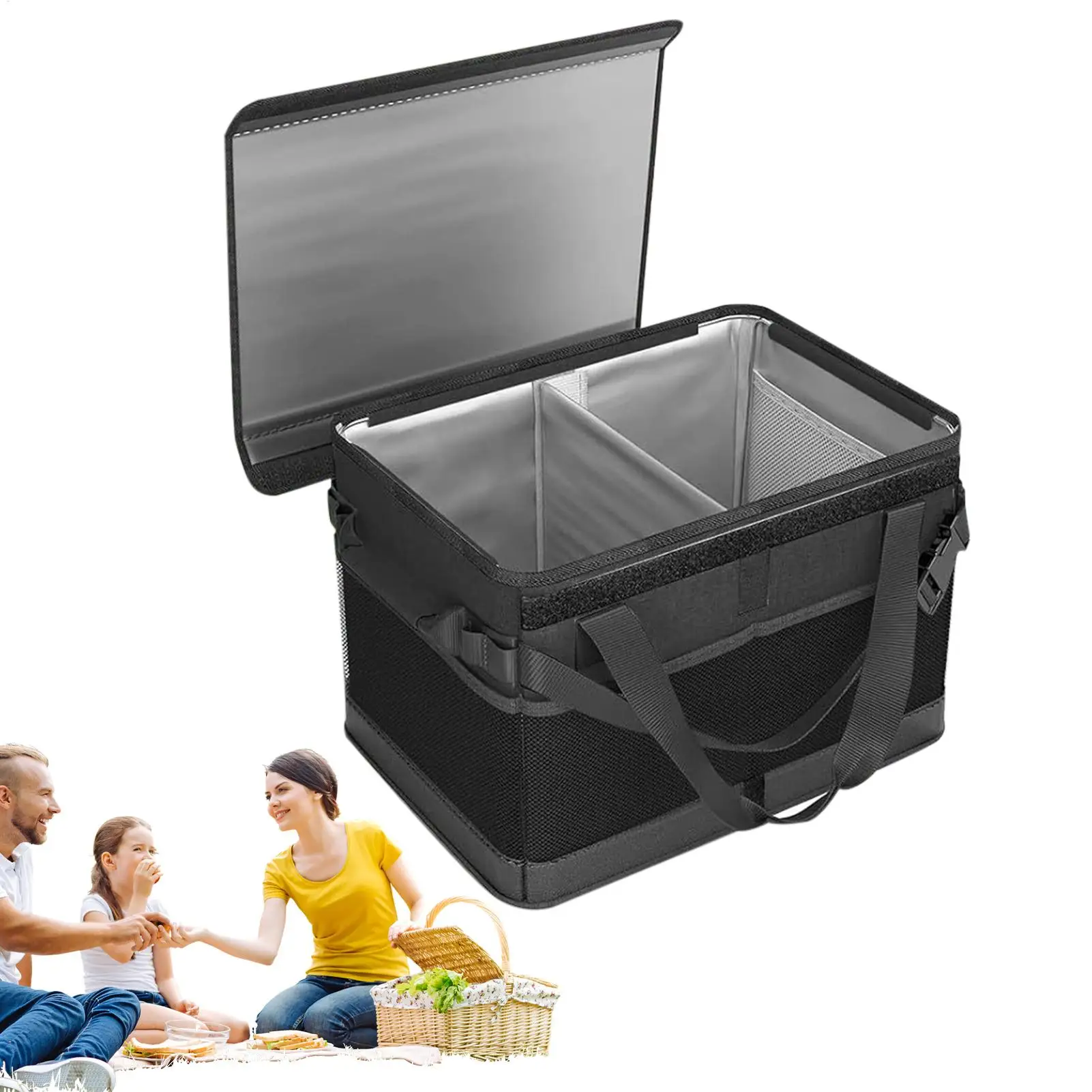 Picnic Bag Foldable Large Capacity Pouch Insulated Picnic Cooler Bag For Park Camping Travel Recreation Outdoor Beach Barbecue