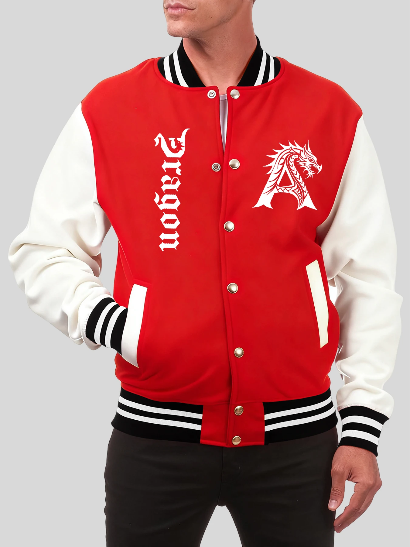

Mysterious Dragon And Letter A Print Men Baseball Uniform American Loose Jackets Cotton Autumn Streetwear Vintage Casual Clothes