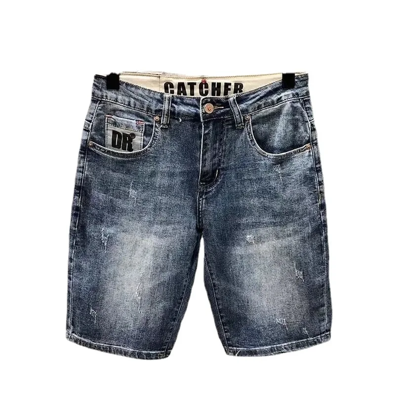 Men Summer Korean Fashion Blue Shorts Jeans Knee Length Streetwear Loose Straight Tube Denim Shorts