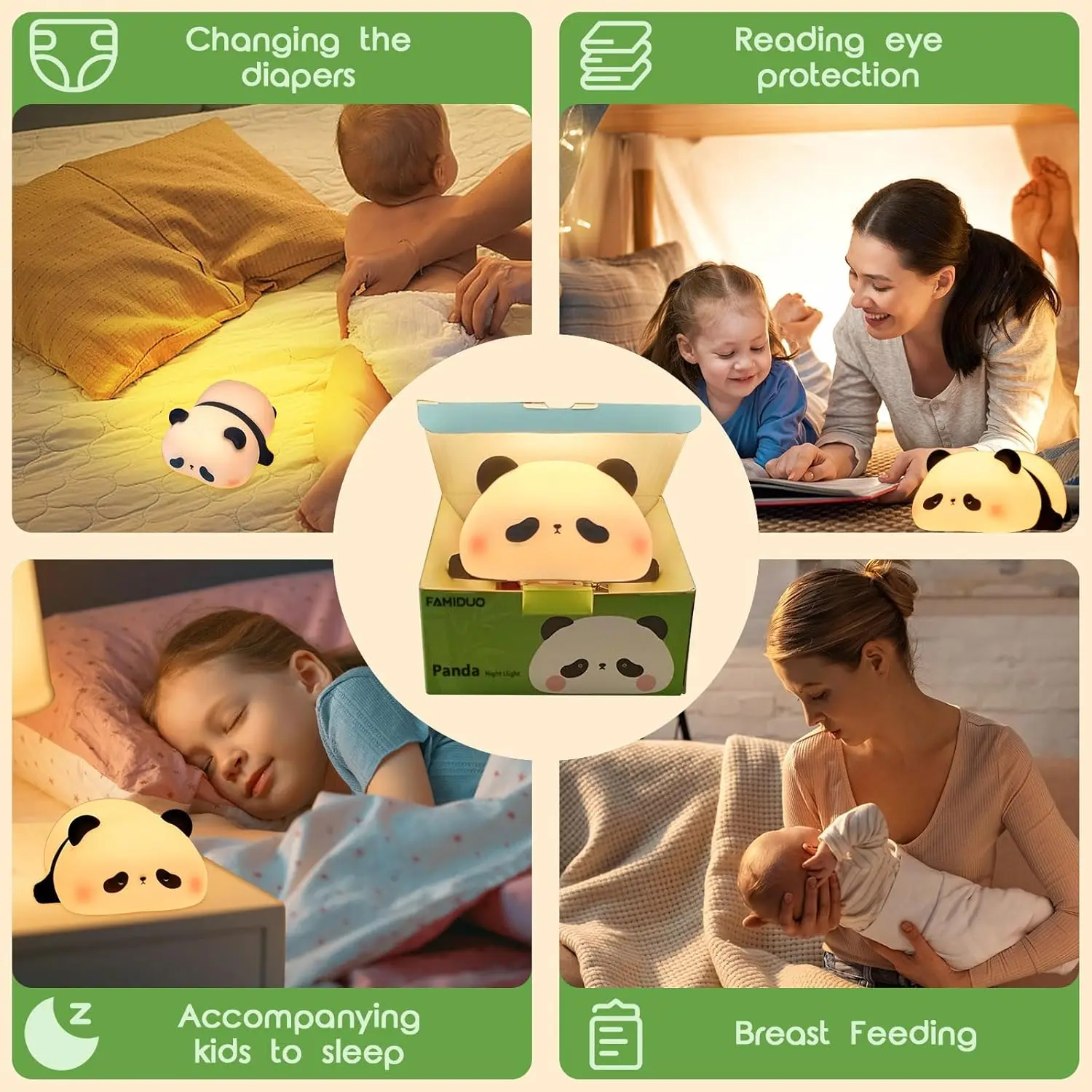 Cute Panda Night Light, Silicone alimentare 3 livelli dimmerabile per l'allattamento al seno luce notturna per la scuola materna, regali carini per i bambini