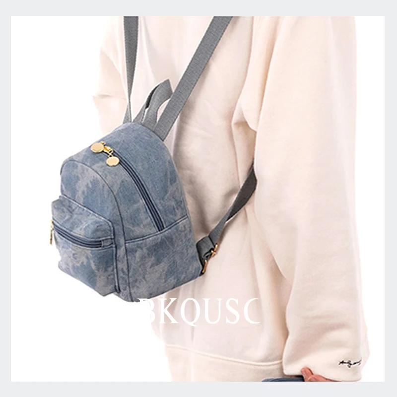 Women Fashion Washed Retro Student School Bag Mini Denim Backpack Ladies Daily Casual Bags Female Stylish Small College Backpack