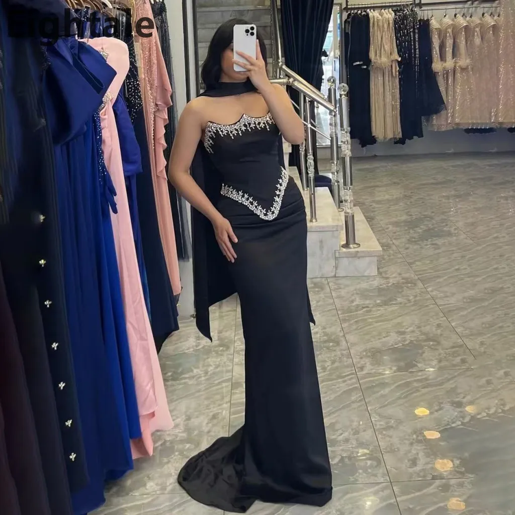 

Eightale Customized Strapless Beaded Mermaid Black Evening Dress Long Luxury 2025 Wrap Formal Party Gown for Women