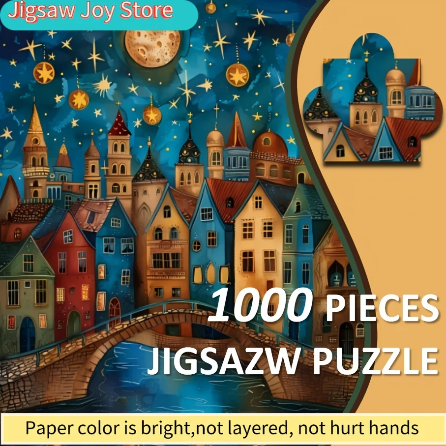 

Художественная головоломка «Луна в воде», волшебное ночное небо и вид на город, премиальный бумажный материал, идеально подходит для Дня благодарения, Рождества.