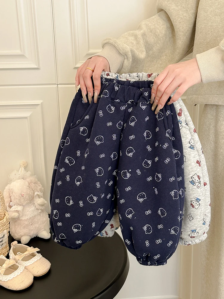 Thiened Lamb Velvet Pants for Girls Winter New Sle Faionable Children's Winter Clothes Fce Lined Ultra Thi Sweatpants