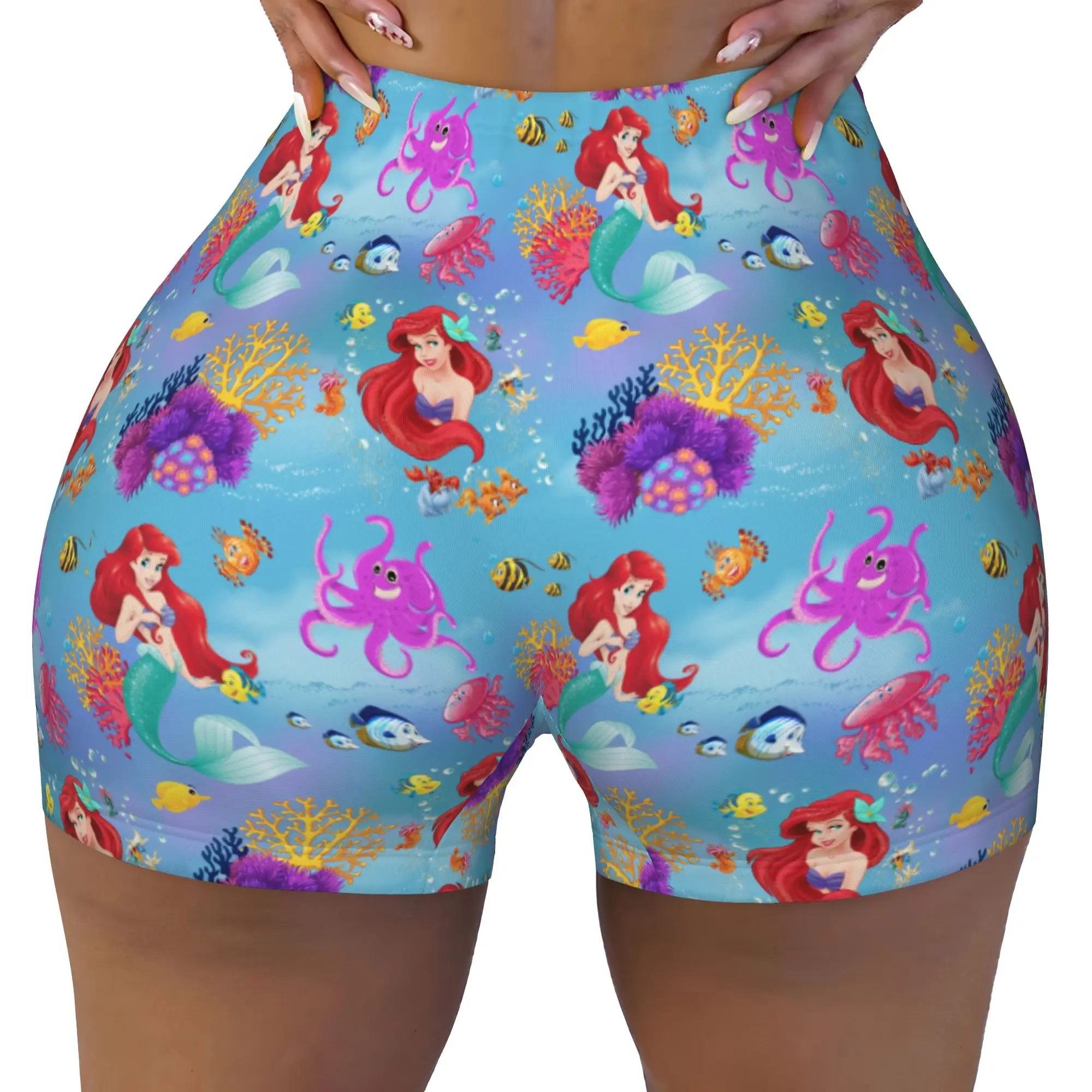 Custom Littles Anime Mermaides Workout Volleyball Biker Shorts Women Fish Manga Gym Yoga Shorts