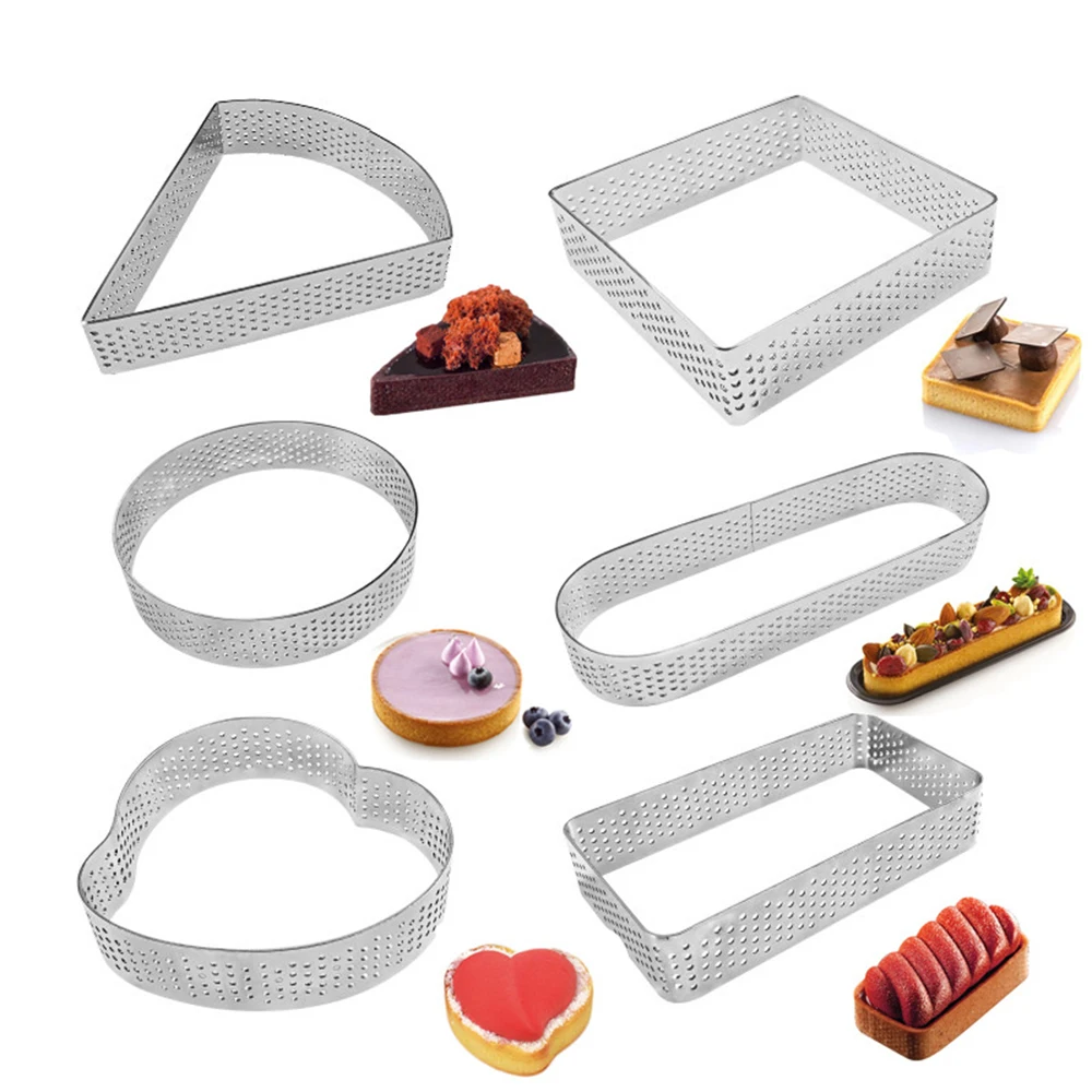 2/4/10/20PCS Stainless Steel Tart Ring Love Circle Square Oval Tower Ring 304 Punched Tower Ring Dessert Tower Cake Mousse Ring