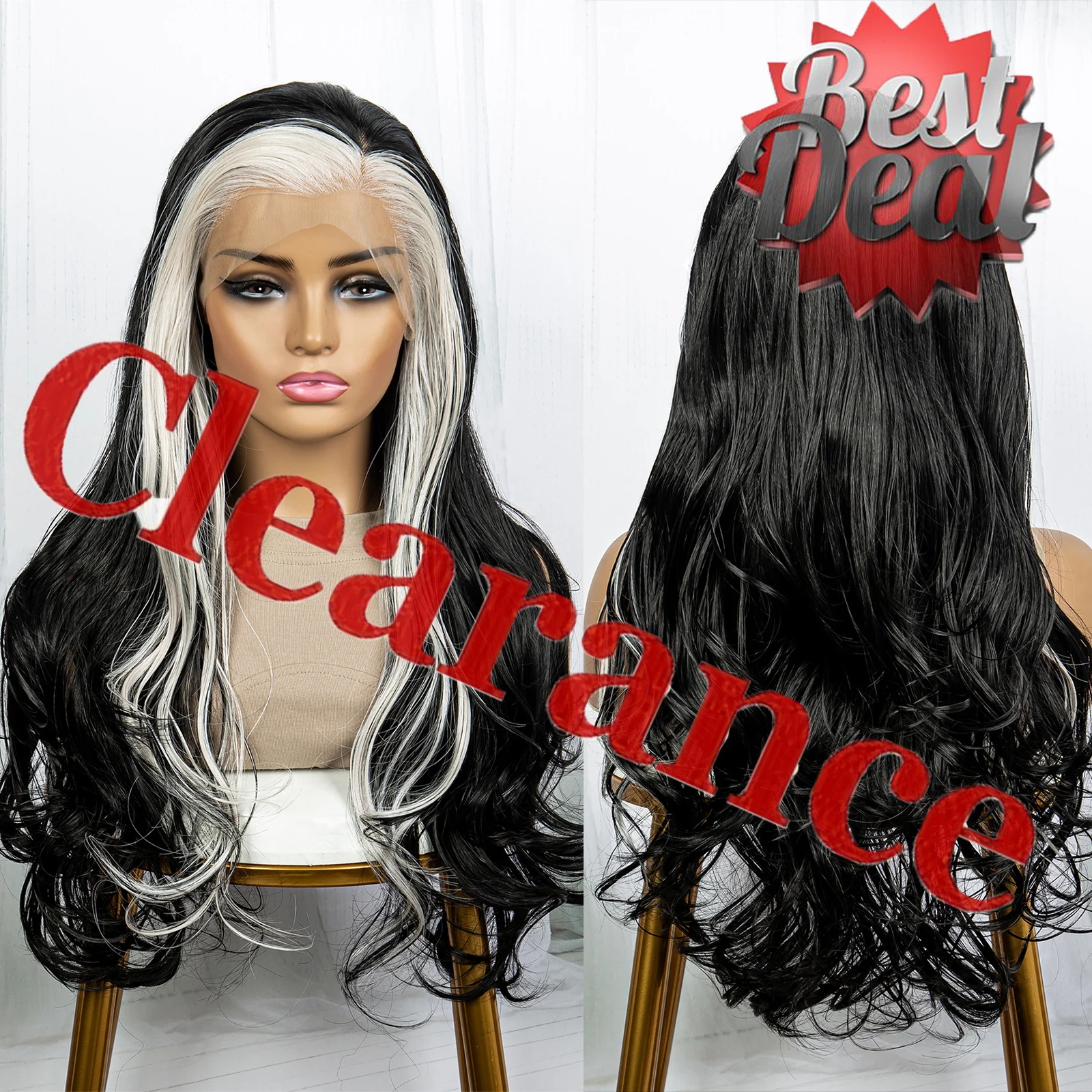 Long Highlight Wig 13X4 Synthetic Lace Front Wig for Women Body Wave Lace Wigs White And Black Ombre Pre Plucked Cosplay Wig