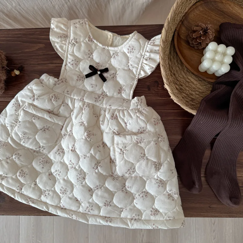 الفتيات الخريف والشتاء مبطن الأزهار تحلق كم حزام تنورة طفلة اللباس الكورية الأطفال الشتاء سميكة القطن تنورة #3