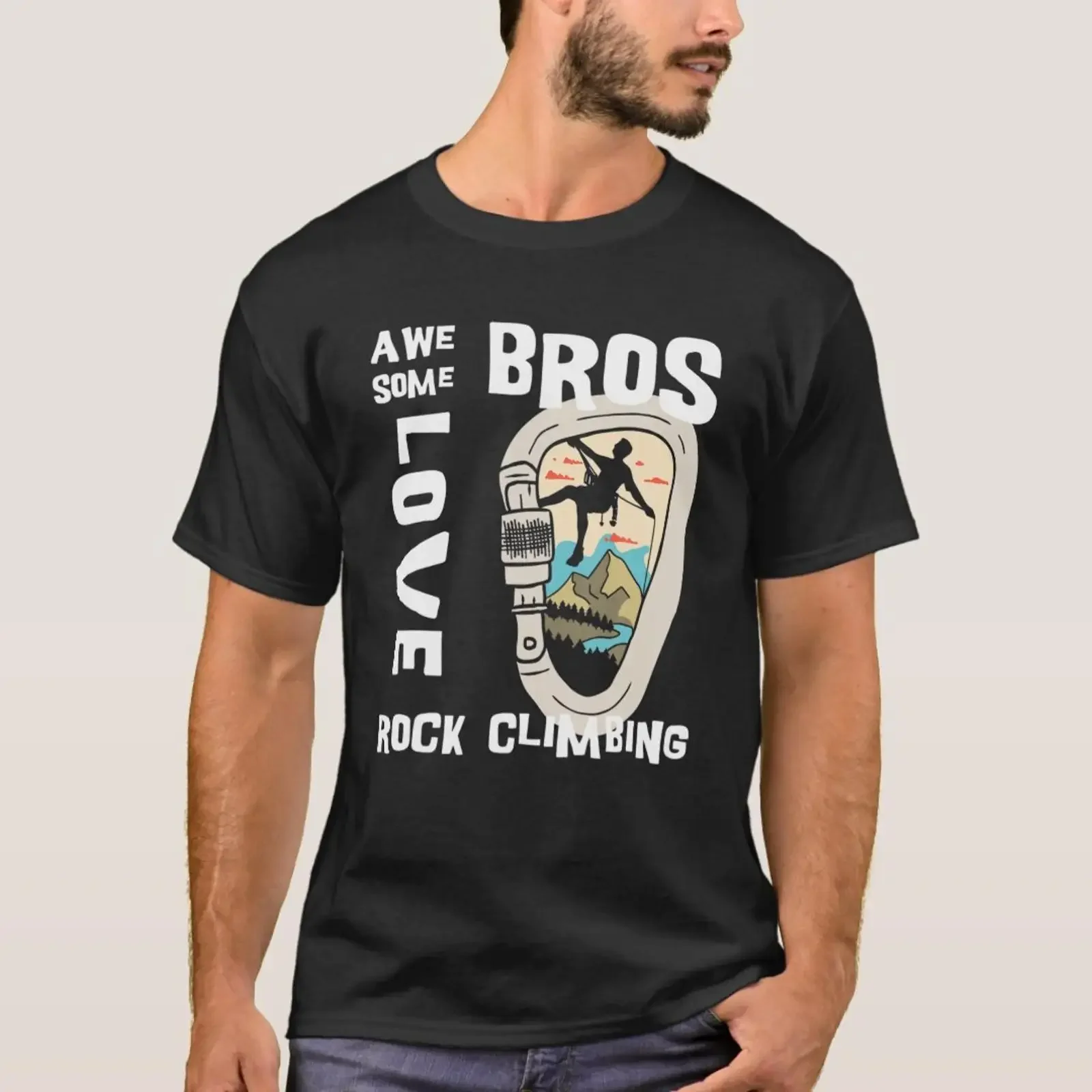 Mens Vintage Climbing Carabiner Awesome Bros Love T Shirt vintage Washed Casual Versatile Unisex homme graphic Breathable