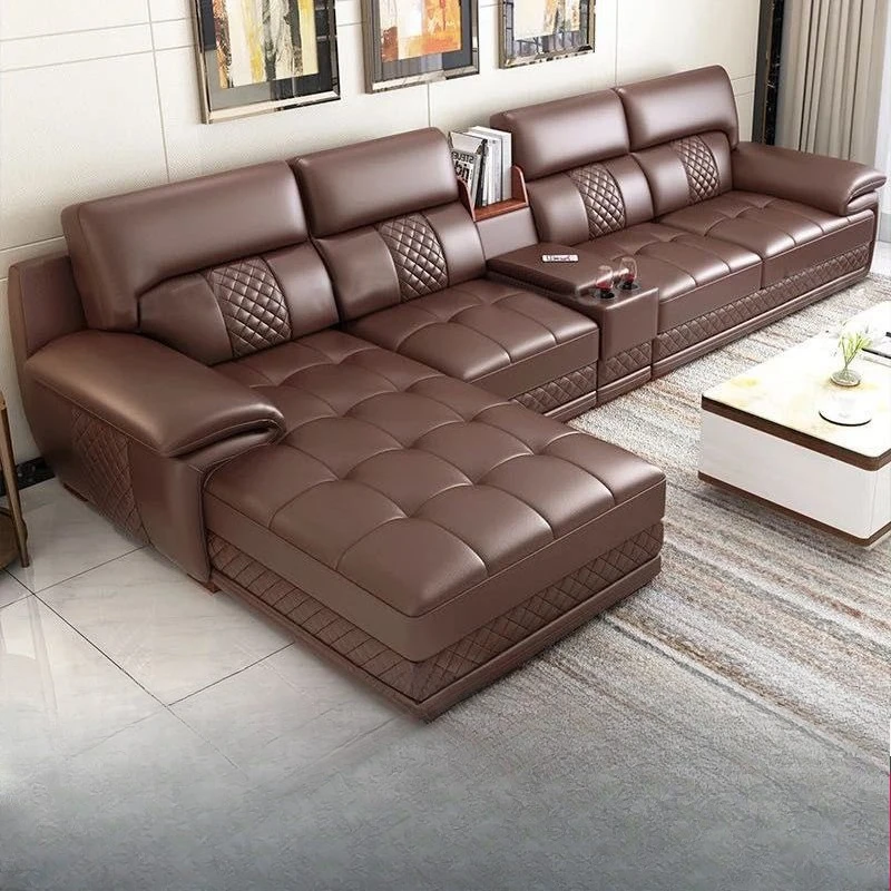 Genuine leather sofa with first-layer cowhide, small living room for three or four people, corner leather sofa
