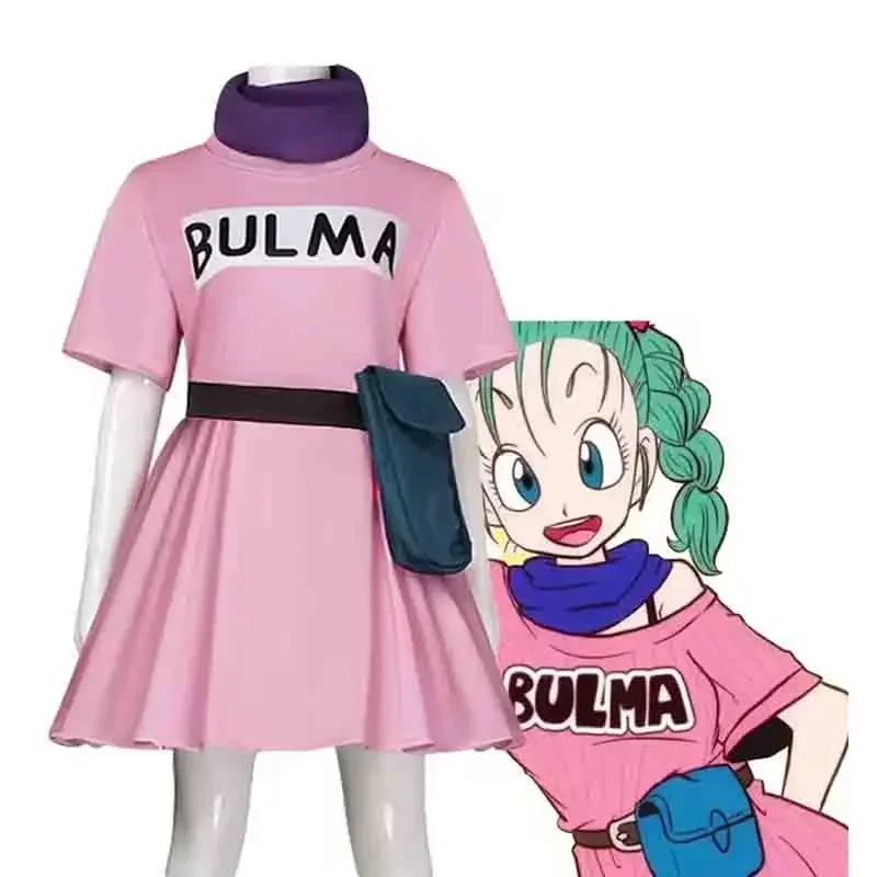 

Anime Bulma Cosplay Costume Pink Dress Uniform Kawaii Girls Full Set Outfits Halloween Carnival Masquerade Party