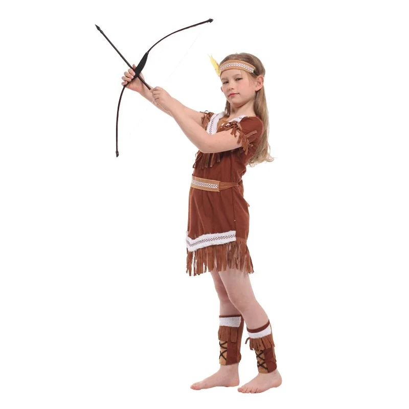 Costume de Princesse Indienne pour Fille de 3 à 8 Ans, Tenue Cosplay de Chasseresse, Archer, Halloween, Carnaval, ix, Robe de Barrage