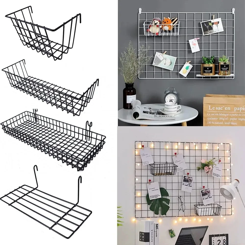 WallDecor Grid Accessories Hanging Basket Wrought Iron Wall Decoration DIY Creative Storage Basket Wall Decorations WallShelf