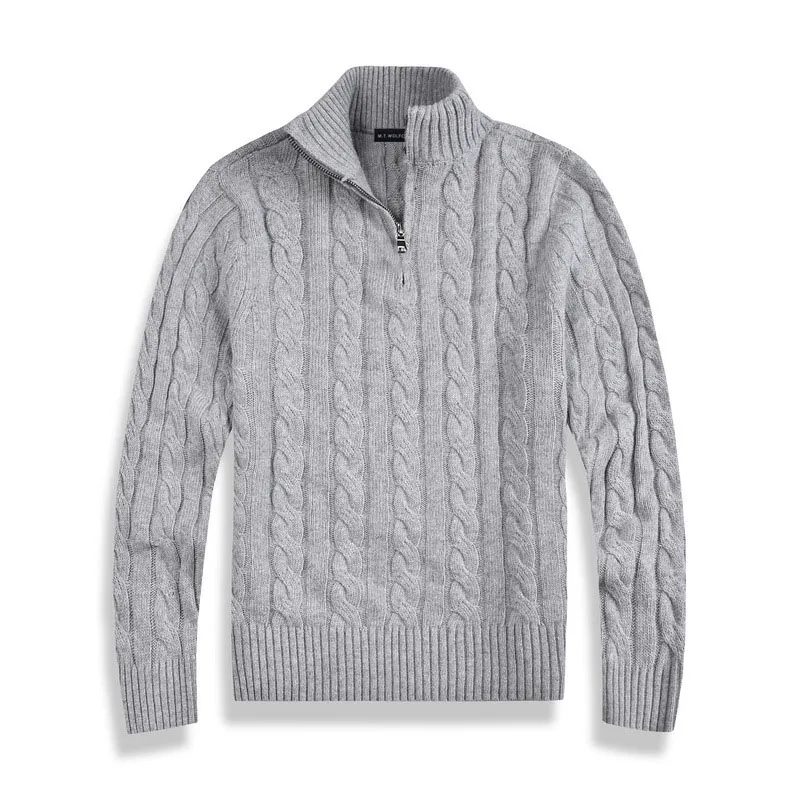 Suéter de cuello alto con cremallera para hombre, chaqueta cálida de algodón, Tops de punto de Cuello medio alto, Otoño e Invierno
