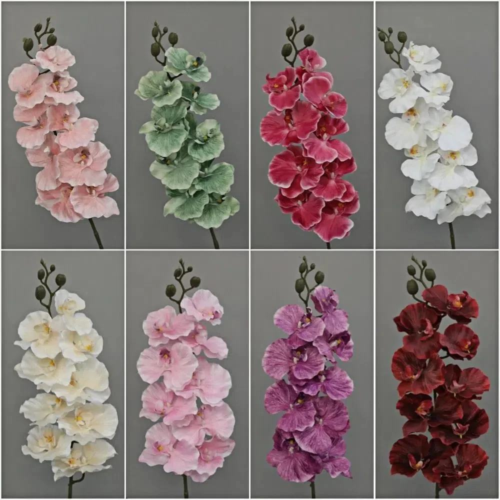 9 Heads Simulation Flower 98cm Real Touch Plant Artificial Butterfly Orchid Iron Wire Inner Lining 3D Silk Flower Home Decor