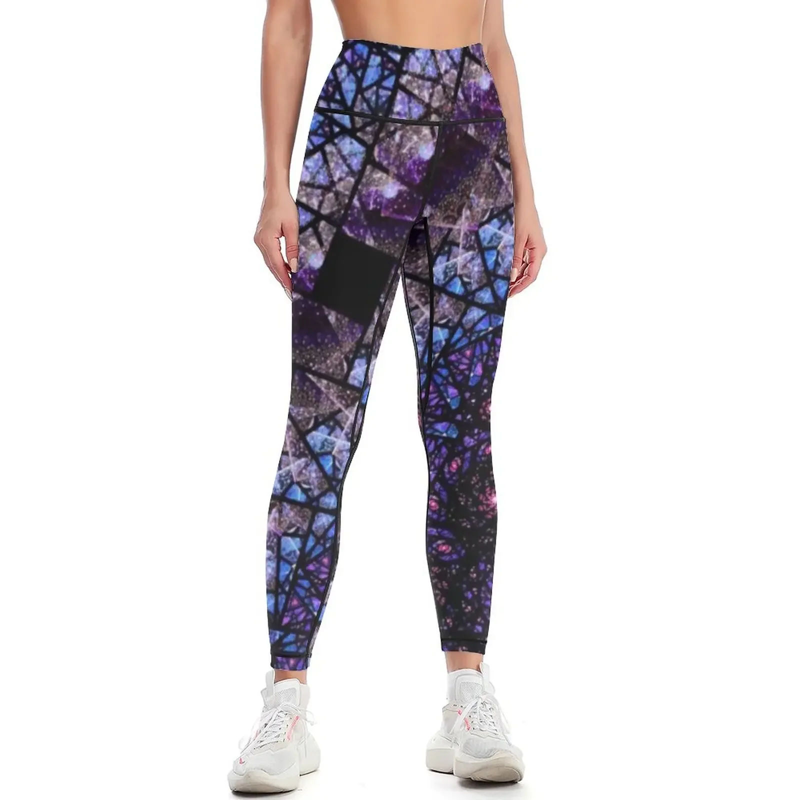 

Blue and Purple Stained Glass Fractal Leggings joggers for Golf wear sportswear for gym Womens Leggings