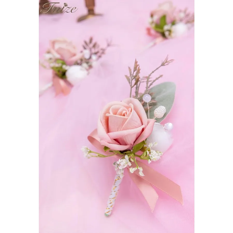 Boutonniere rosa para homens, 6 peças de flores artificiais para casamento, baile, evento de baile, detalhes florais elegantes e duráveis para groo
