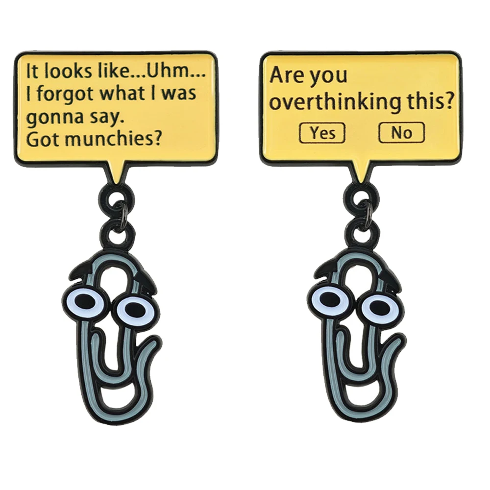Lustiger Clippy Emaille-Pin Cartoon Büroklammer Metallbrosche Overthinking Meme Anstecknadel Niedliches Schmuckgeschenk für Freunde und Kollegen – Detail 1