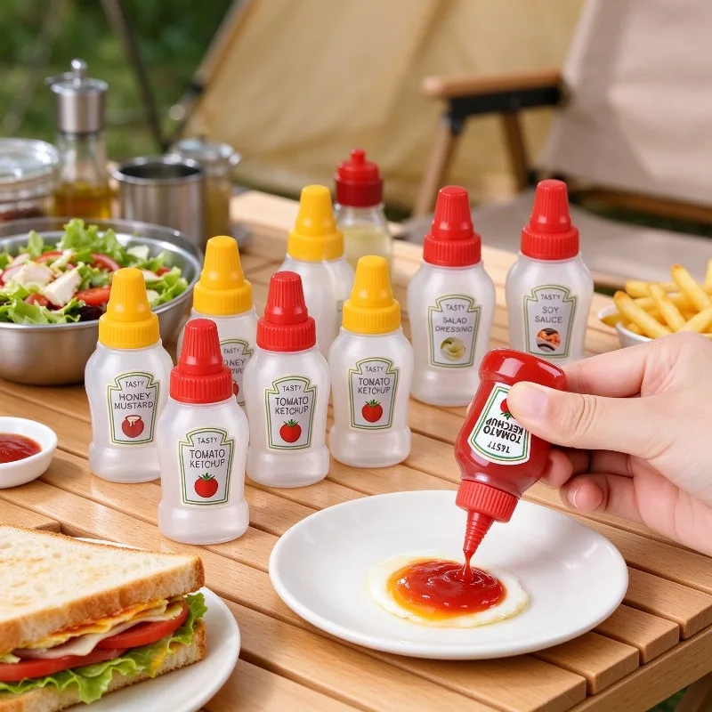 4/8/12PCS Mini Condiment Squeeze Bottles Portable Camping Kitchen Sauce Bottles for Salad Dressing Ketchup Soy Sauce