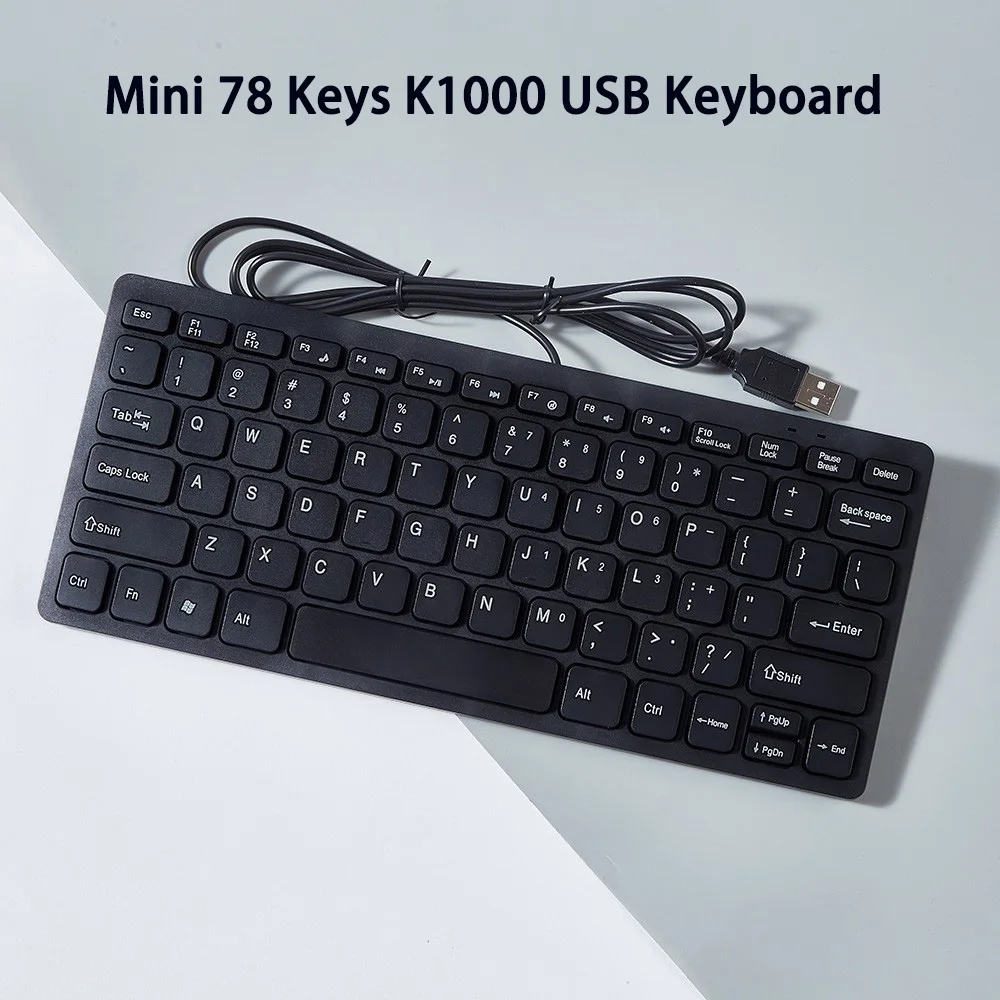 

Mini K1000 USB Keyboard 78 Keys Keyboard Super Slim USB Wired Multimedia Kaypad Portable Wired Keyboard For Laptop Accessories