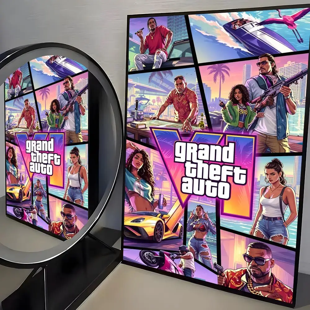 Heißes Spiel G-Gta 6 Poster Rahmenloses Poster Selbstklebende Kunst Wasserdichter Papieraufkleber Kaffeehaus Bar Zimmer Wanddekoration – Detail 15