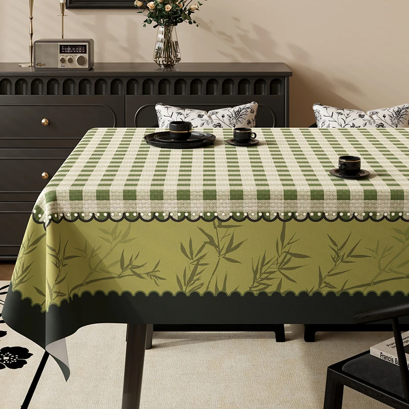 Green Retro Plaid Waterproof Tablecloth High-Quality Pvc Oil-Proof Table Mat for Living Room No-Wash Dining Aesthetic Room Decor