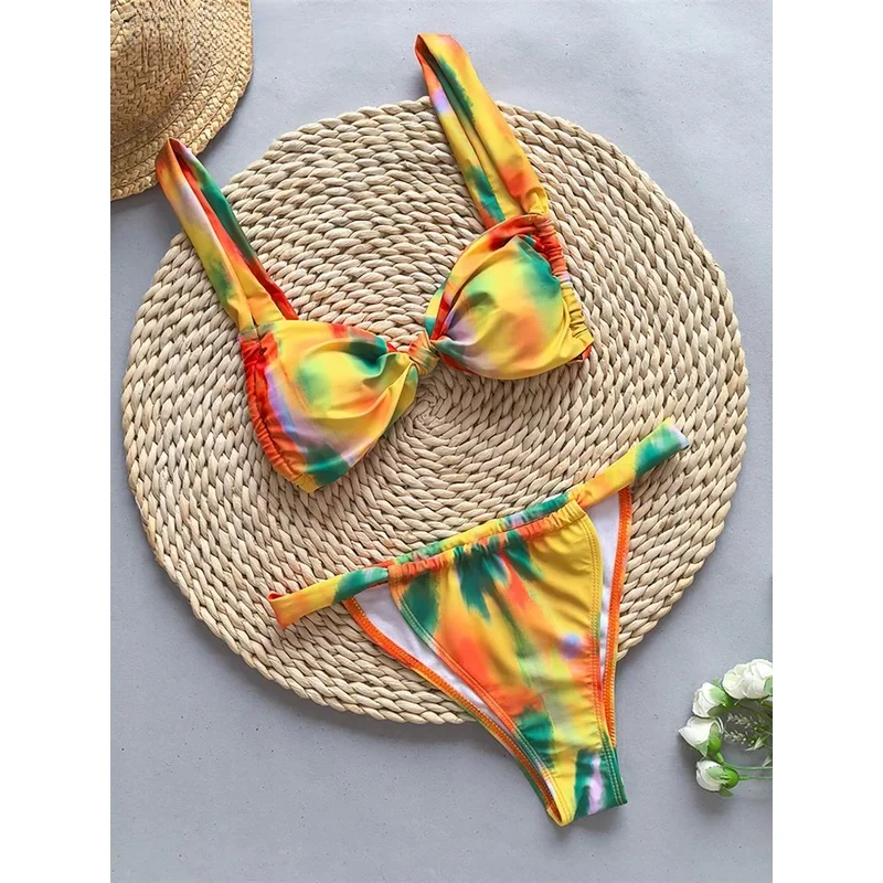 

Tie Dye Flowers Printed High Leg Cut Bikini Female Swimsuit Women Swimwear Two-pieces Bikini set Bather Bathing Suit Swim