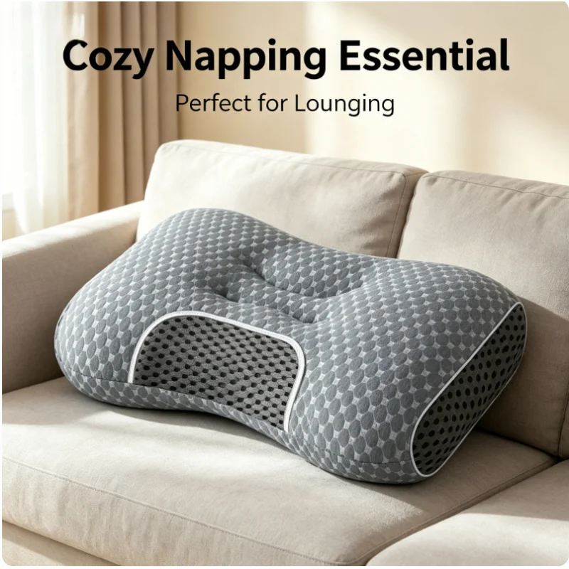 

2Pcs Grey Soybean Fiber Neck Pillow Cervical Support Orthopedic Sleep Pillow Neck Relief Comfort Cushion Home Use
