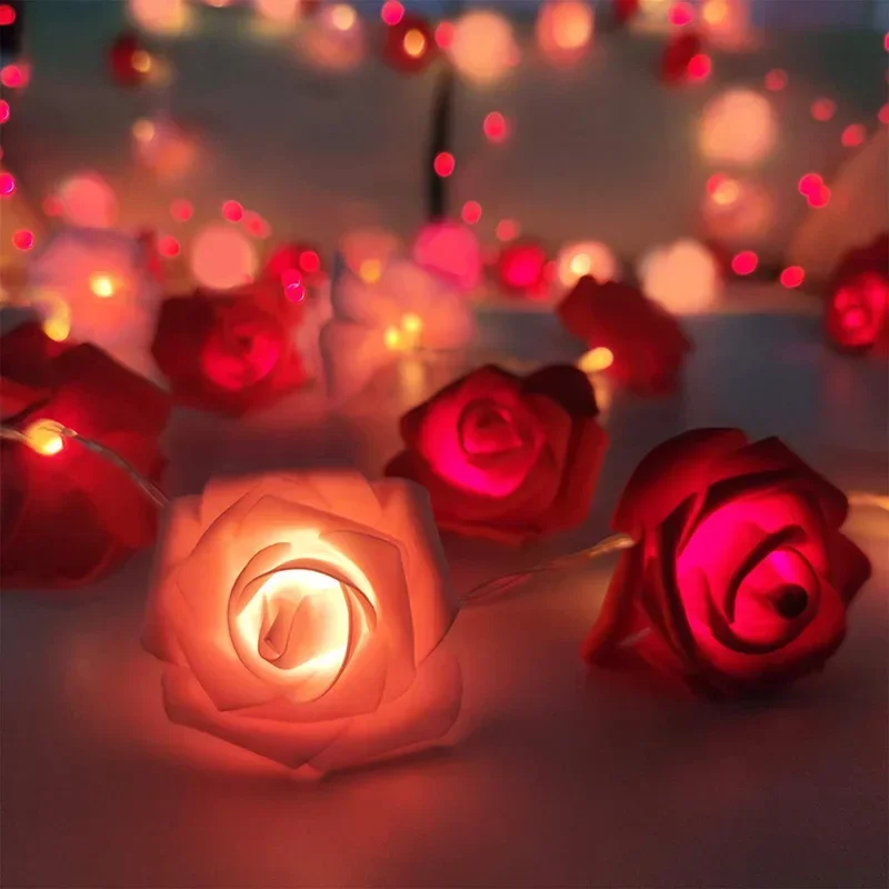 

3m LED Rose String Lights for Valentine's Day Wedding Girl Heart Room Garden Decoration Night Light Christmas Fairy Lights Decor