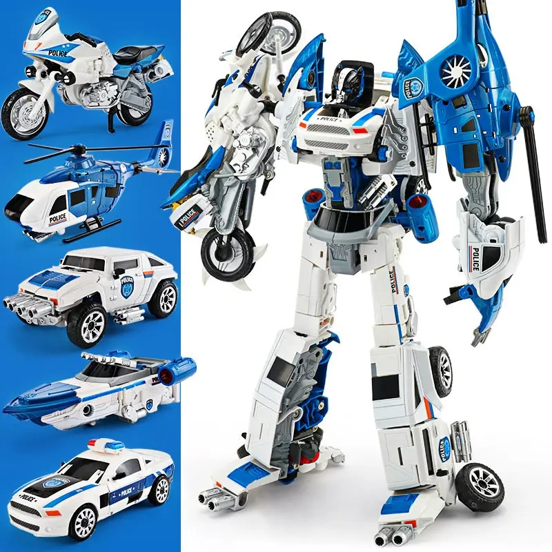 40CM 5 in 1 Transformation Robot Alloy Autobot Kids Toy Boy Airplane Helicopter Motorcycle Yacht Transforming Toy Model Gift