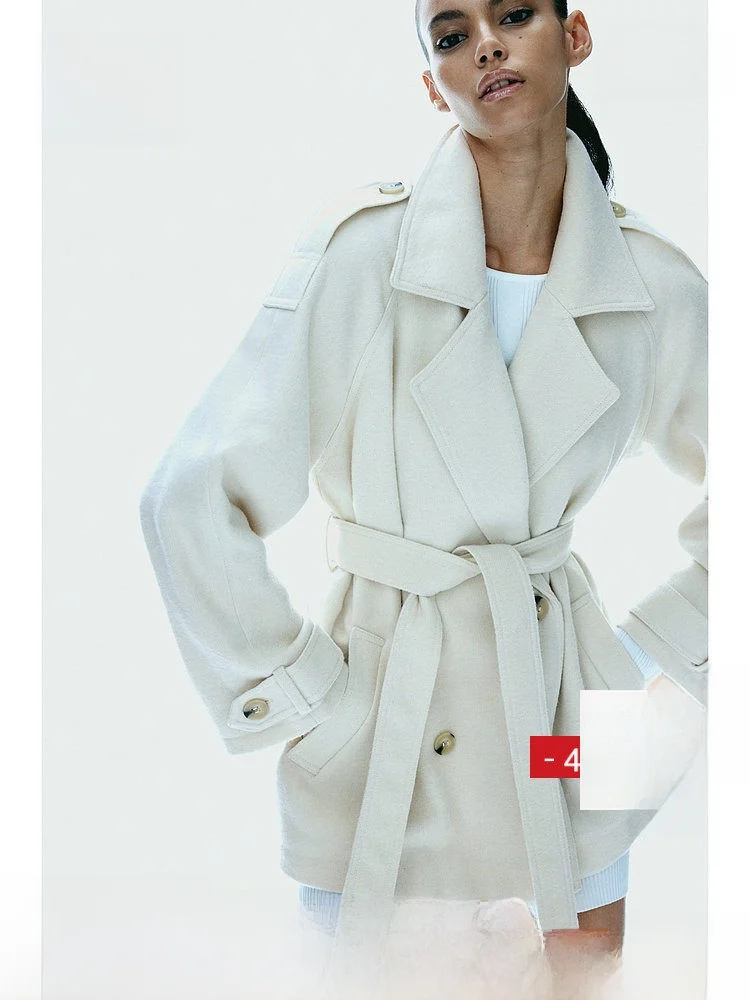 H&M 여성용 캐주얼 슬레 겨울 코트, 롱 슬리브 레귤러 핏, 2024년 가을 컬렉션, 패셔너블한 울 피코트