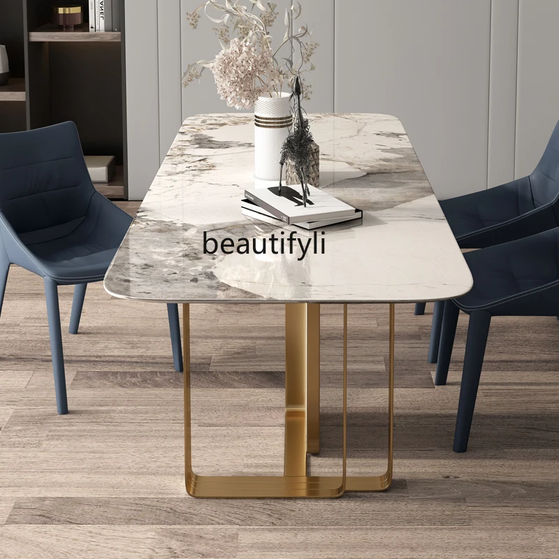Italian Style Light Luxury Stone Plate Dining Table Nordic Modern Minimalist Living Room Rectangular Marble Dining-Table