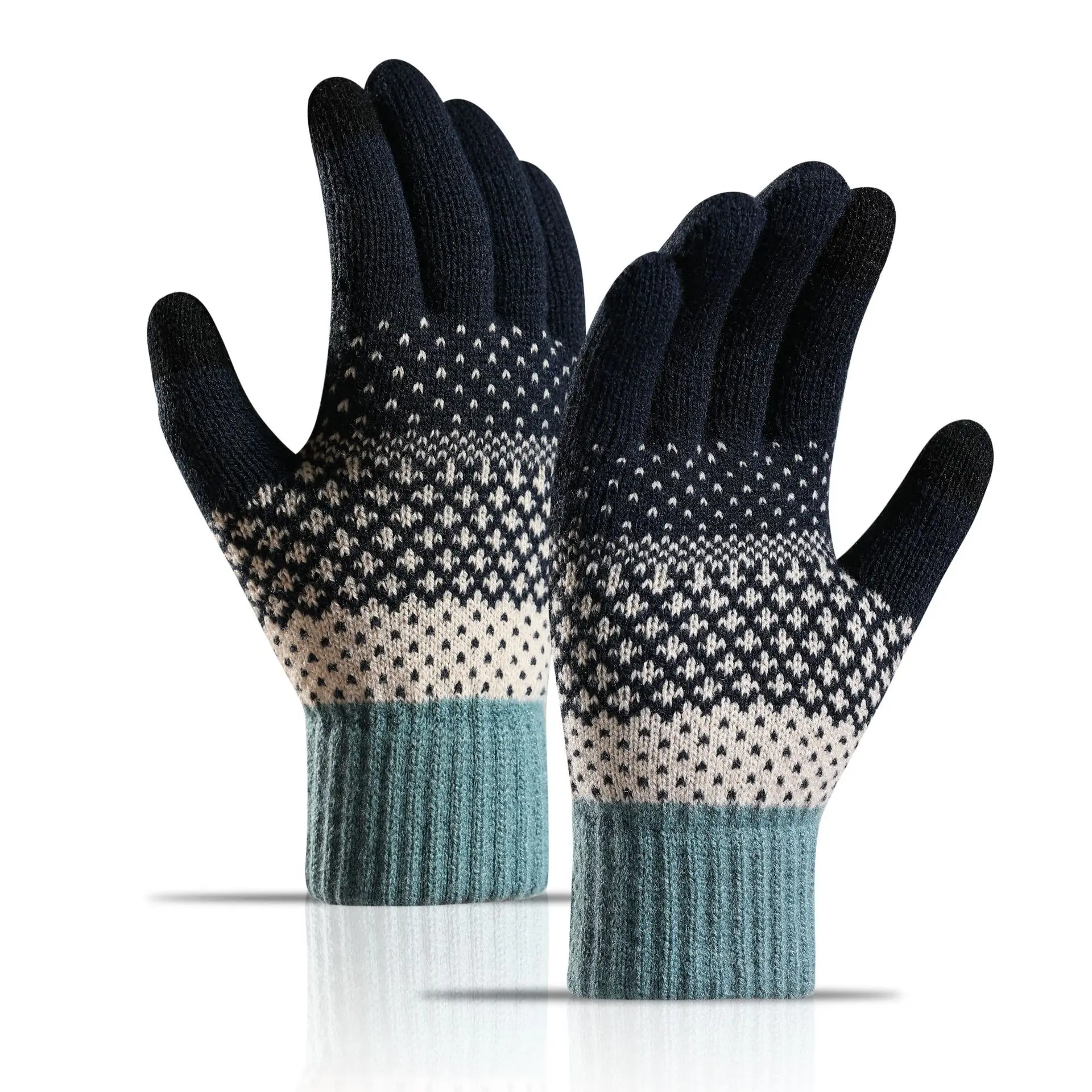Winter Autumn Knitted Gloves Jacquard Windproof Gloves Unisex Touch Screen Casual Shopping Soft Travel Thermal Touchscreen Glove