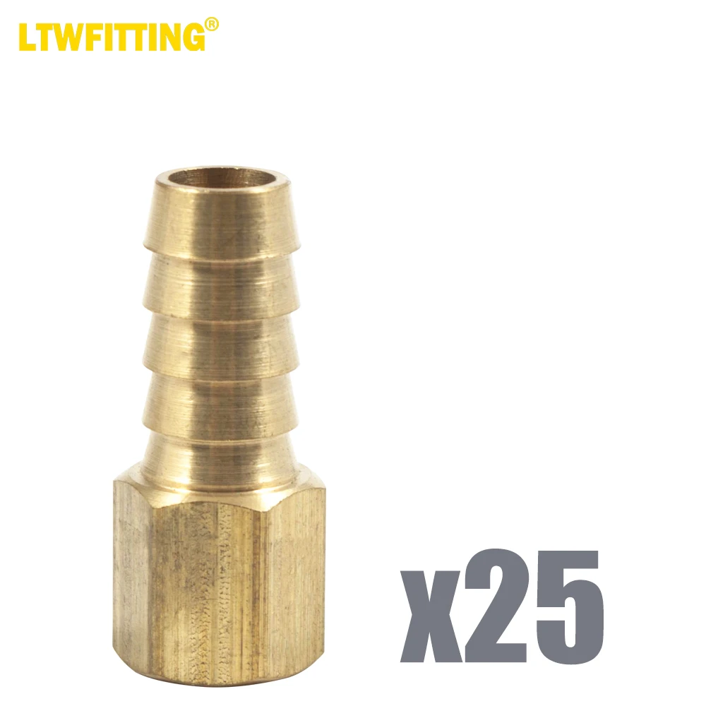 LTWFITTING Brass Fitting Coupler 3/8-Inch Hose Barb x 1/8-Inch Female NPT Fuel Water Boat(Pack of 25)