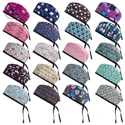 Wholesale Vet Dentist Soft Hat Printing Nurse Women and Men Simple Surgical Anti-Dirty Pure Cotton Cap Cartoon Nurse Scrub Cap