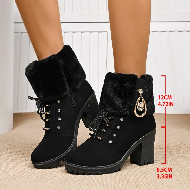 

Winter Womens Boots 2025 New Winter High Heels Boots Plush Warm Winter Boots for Women High Heel Platform Ankle Boot Botas Mujer