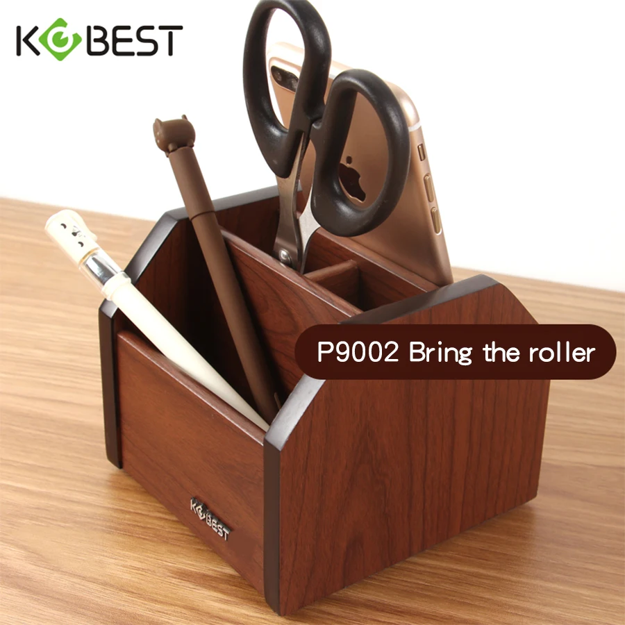 Kobest Wood Multi-functional Square Pen Holder Student Desk Stationery Storage Box Desk Ornament Business Card Holder