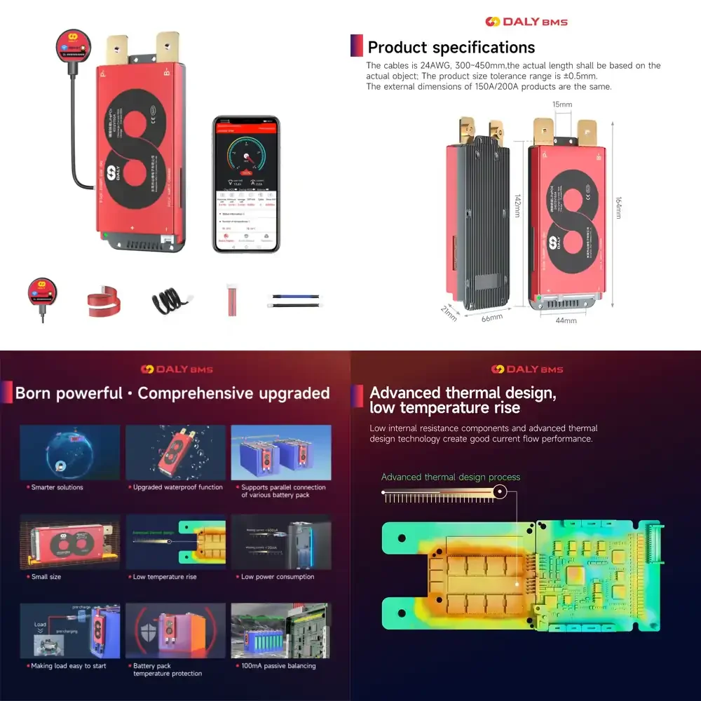 

Daly Smart M Type BMS for LiFePO4 Lithium Ion Batteries 4S 8S 16S with Precharge Function for RV Energy Storage ATV