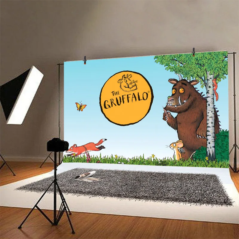 Fondo Gruffalo de animales del bosque, cartel de fiesta de cumpleaños, oso personalizado, accesorios para fotomatón